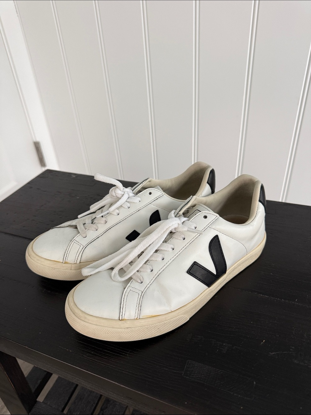 Veja White Leather Sneakers with Black V Logo